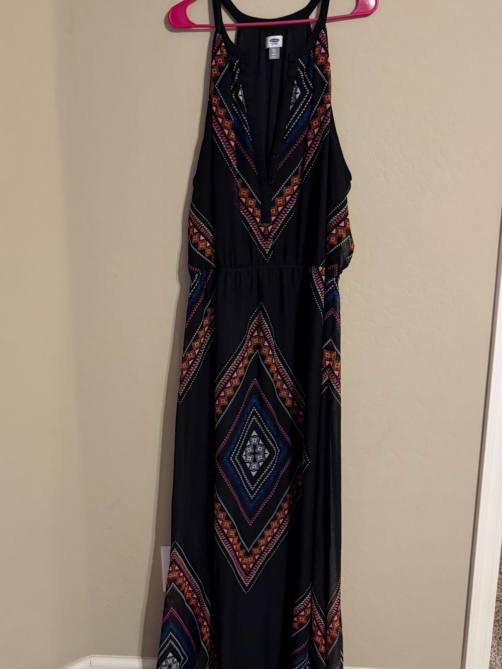 Old Navy Black Maxi Dress with Multicolor Geo Print